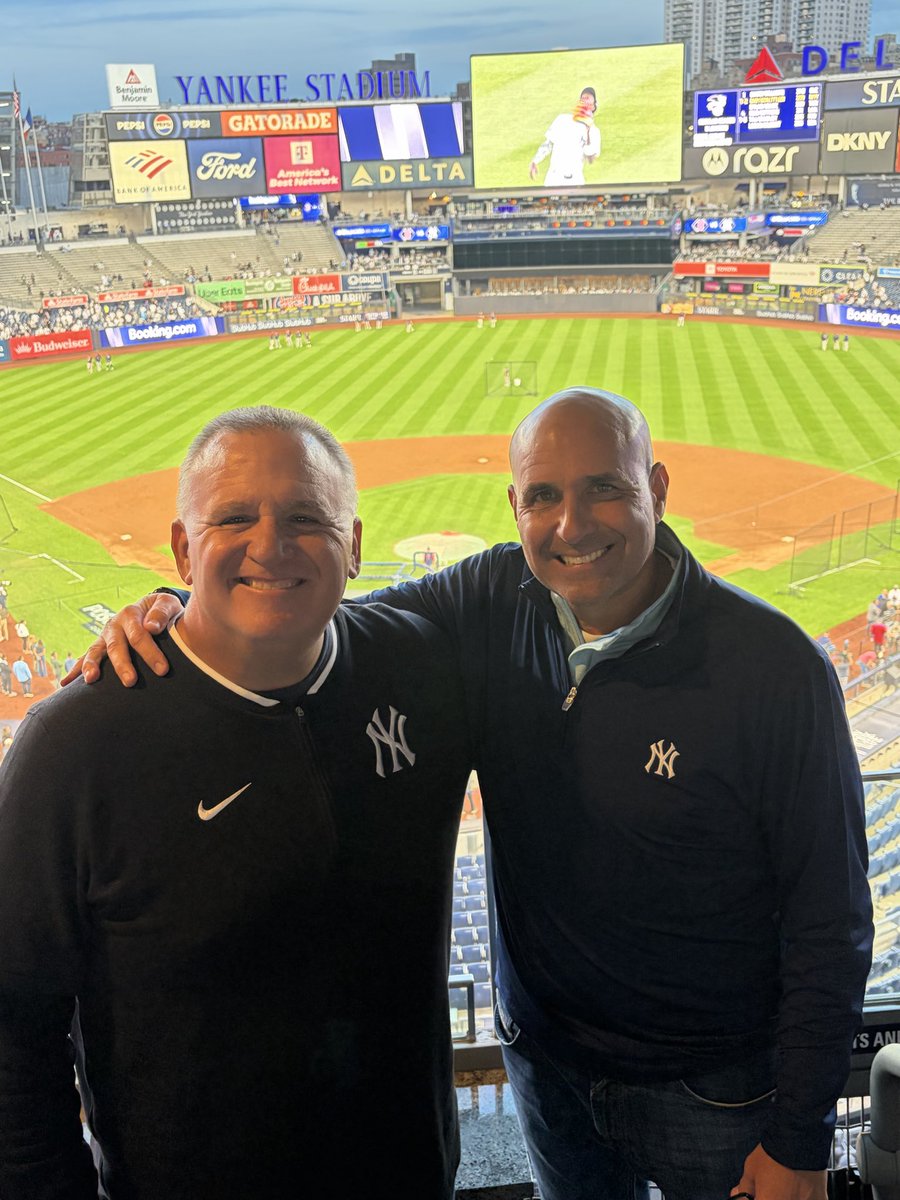coachbobj's tweet photo. A couple class of ‘86 Sto-Rox grads hanging out in the Bronx.  @BednarAndy - great night and a Yanks win.  #octoberbaseball https://t.co/oEPTqF4EwW