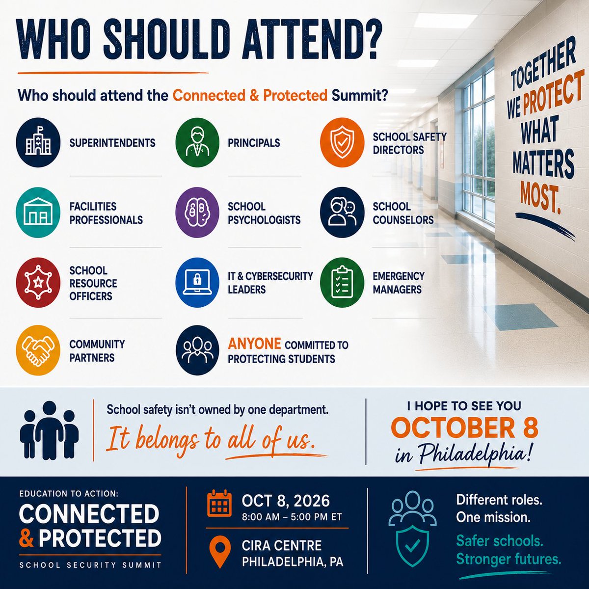 PPDCommish's tweet photo. School safety is a shared responsibility. I’m opening the Education to Action: Connected &amp; Protected Summit on Oct. 8. Educators, law enforcement, mental health professionals and community partners must work together to prevent crises and help every child feel safe! https://t.co/H2Y83GL0b0