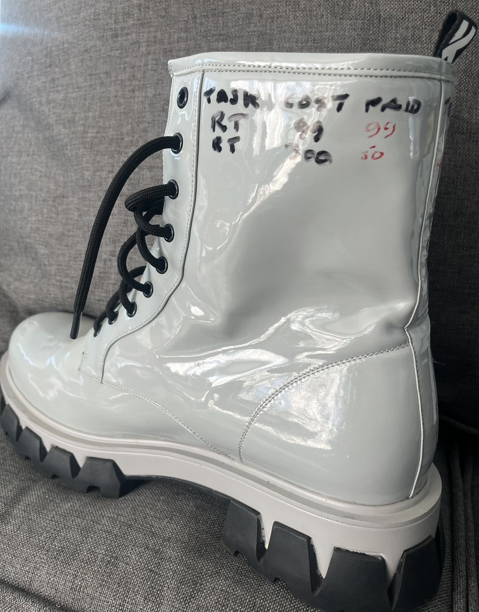 ladfun69's tweet photo. @RuinUrShoes wants me to keep a record of my #debtordamage tasks and #rtgames naturally the best place for the debt ledger is a brand new pair of boots https://t.co/K9RdDwA4be