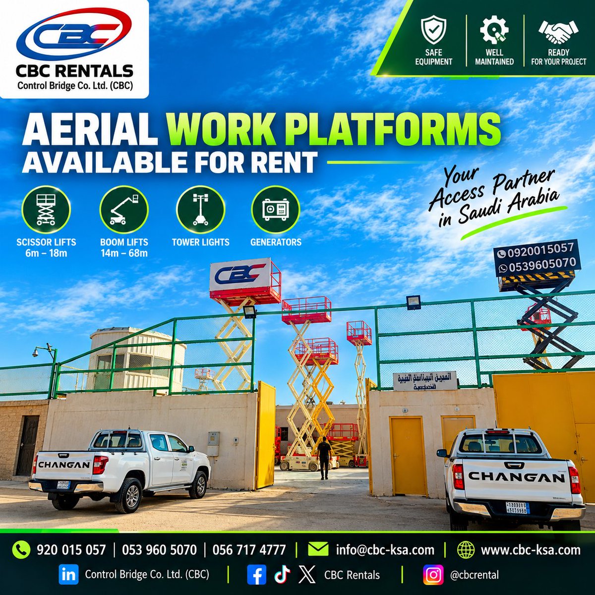 cbcrentals1's tweet photo. 🏗️ Reach Higher with CBC Rentals!

✅ Wide fleet availability
✅ Well-maintained &amp; safe equipment
✅ Professional support
✅ On-time delivery
✅ Competitive rental rates

📞 920 015 057 | 053 960 5070 | 056 717 4777
📧 info@cbc-ksa.com
🌐 https://t.co/6Z5riDrg2R  https://t.co/jOrCBBKVLN