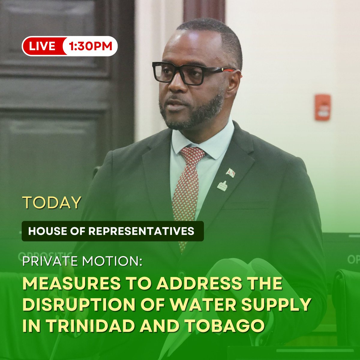 TTParliament's tweet photo. The Member for Arouca/Lopinot will move a motion calling on the Govt to outline measures to address the disruption of #watersupply in T&amp;T at TODAY's sitting of the HOR.

Tune in to the Parliament Channel or ParlView at 1:30 p.m. to catch this debate LIVE!

https://t.co/ZlGmbLlisp https://t.co/w0IedQALib