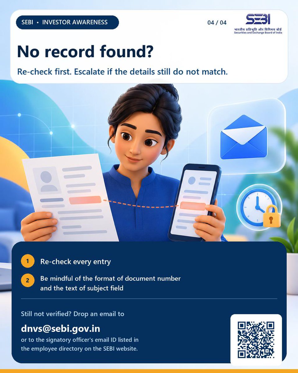 SEBI_updates's tweet photo. SEBI revamps its “Document Number Verification System”.

More details at: https://t.co/a11DCCfoz5

#SEBI #PressRelease https://t.co/HqDsS338qq