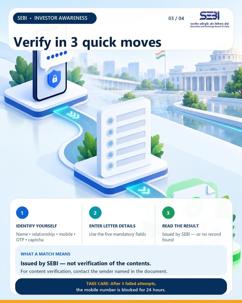 SEBI_updates's tweet photo. SEBI revamps its “Document Number Verification System”.

More details at: https://t.co/a11DCCfoz5

#SEBI #PressRelease https://t.co/HqDsS338qq