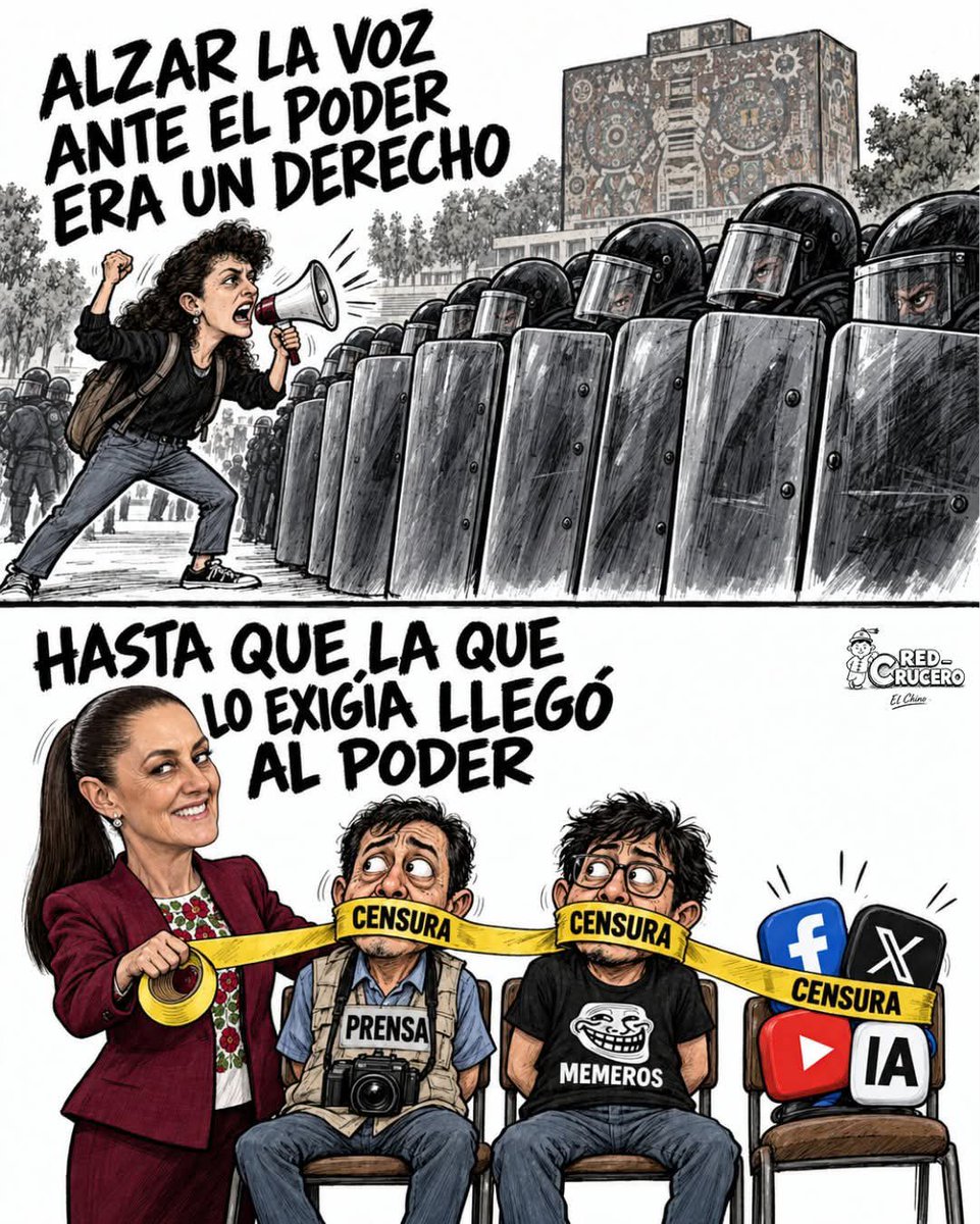 AlexItesm's tweet photo. SHEINBAUM CONTRA SU PROPIO PASADO 

La Sheinbaum de la UNAM se plantaba frente al poder y defendía el derecho a levantar la voz

La Sheinbaum presidenta ahora encabeza un gobierno que parece cada vez más incómodo con las voces que lo ridiculizan, lo cuestionan o lo exhibe

Esa es la gran contradicción
Cuando era estudiante, protestar era valentía

Ahora que gobierna, protestar es falta de respeto

Cuando estaba abajo, la voz crítica era democracia

Ahora que está arriba, la crítica se vuelve ruido, ataque, desinformación o algo que hay que regular