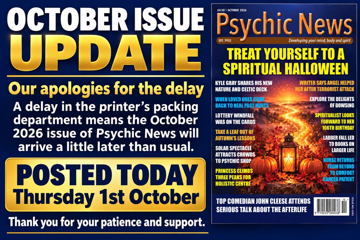 psychicnewsmag's tweet photo. October issue update.

#psychic #spirituality #psychicmedium #Mediumship #johncleese #angels
#afterlife #meditation #princessofwales #magazine #spiritualawakening
#telepathy #tarot #oracledecks #rarebooks #Halloween #dayofthedead
#SpiritualJourney #spiritualist #spiritualism https://t.co/8TIuAIelkG