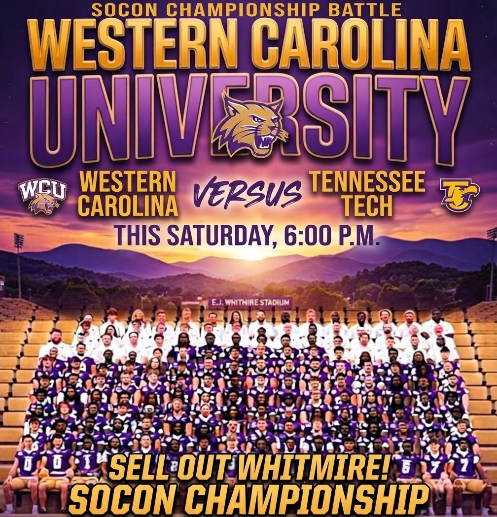 gussanez's tweet photo. HEAVYWEIGHT BATTLE!!! DAVID VS. GOLIATH!!

​IT’S OUR SOCON CHAMPIONSHIP GAME!!
@CatamountsFB

 LET'S PACK WHITMIRE FOR A 14k SELL-OUT!!!

​OUR 12TH MAN ADVANTAGE: 
DEAFENING NOISE DISRUPTS TENNESSEE TECHS RHYTHM AND PLAY-CALLING!!!
 BE THE NOISE!!!

​#CatamountNation 
#CATSWIN https://t.co/L25QmoddrP