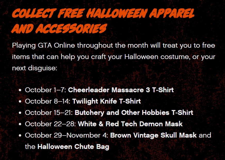 TexFunz2's tweet photo. Log-in Halloween Clothing rewards each week.

https://t.co/cUAUrEvjWj

#GTAOnline https://t.co/qGdNOtasUp