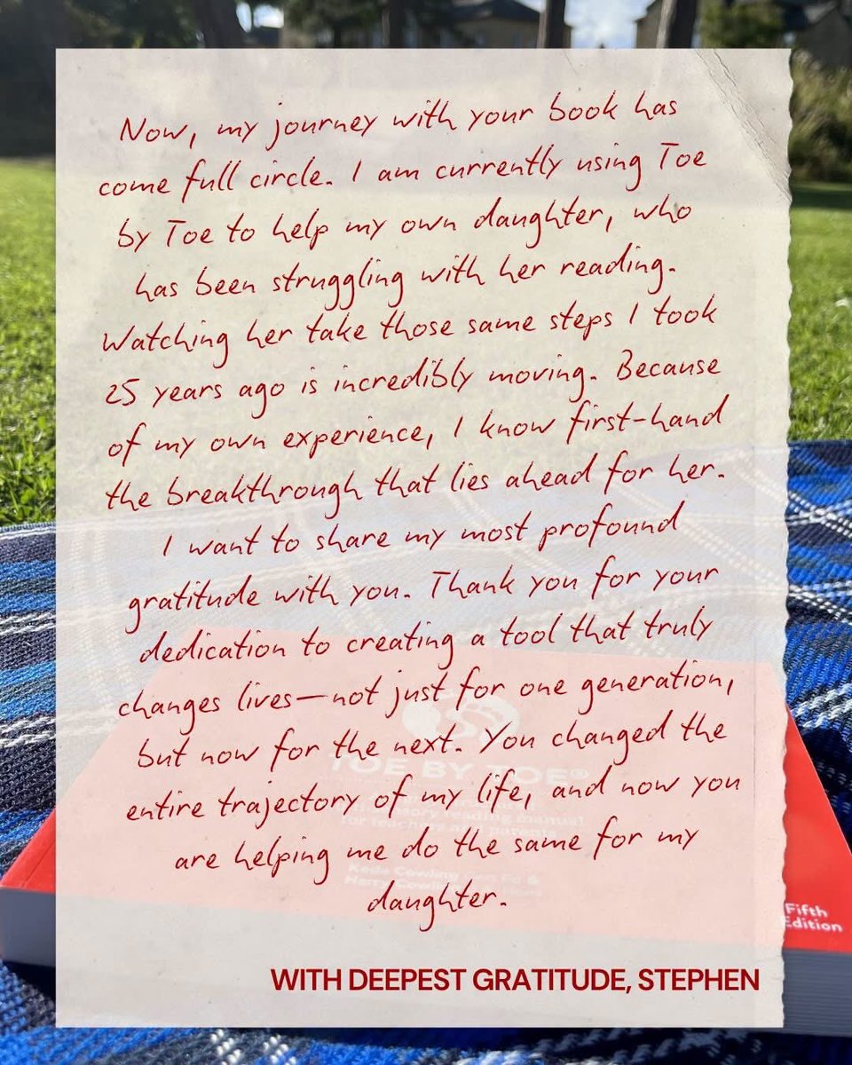 toebytoe's tweet photo. “You changed the entire trajectory of my life” 

A very moving email from Steven - 25 years ago, Steven learned to read using Toe by Toe. Now, his journey has come full circle as he uses the same programme to help his own daughter with her reading.

#dyslexia #TBTchangeslives https://t.co/SEAupPqRaV