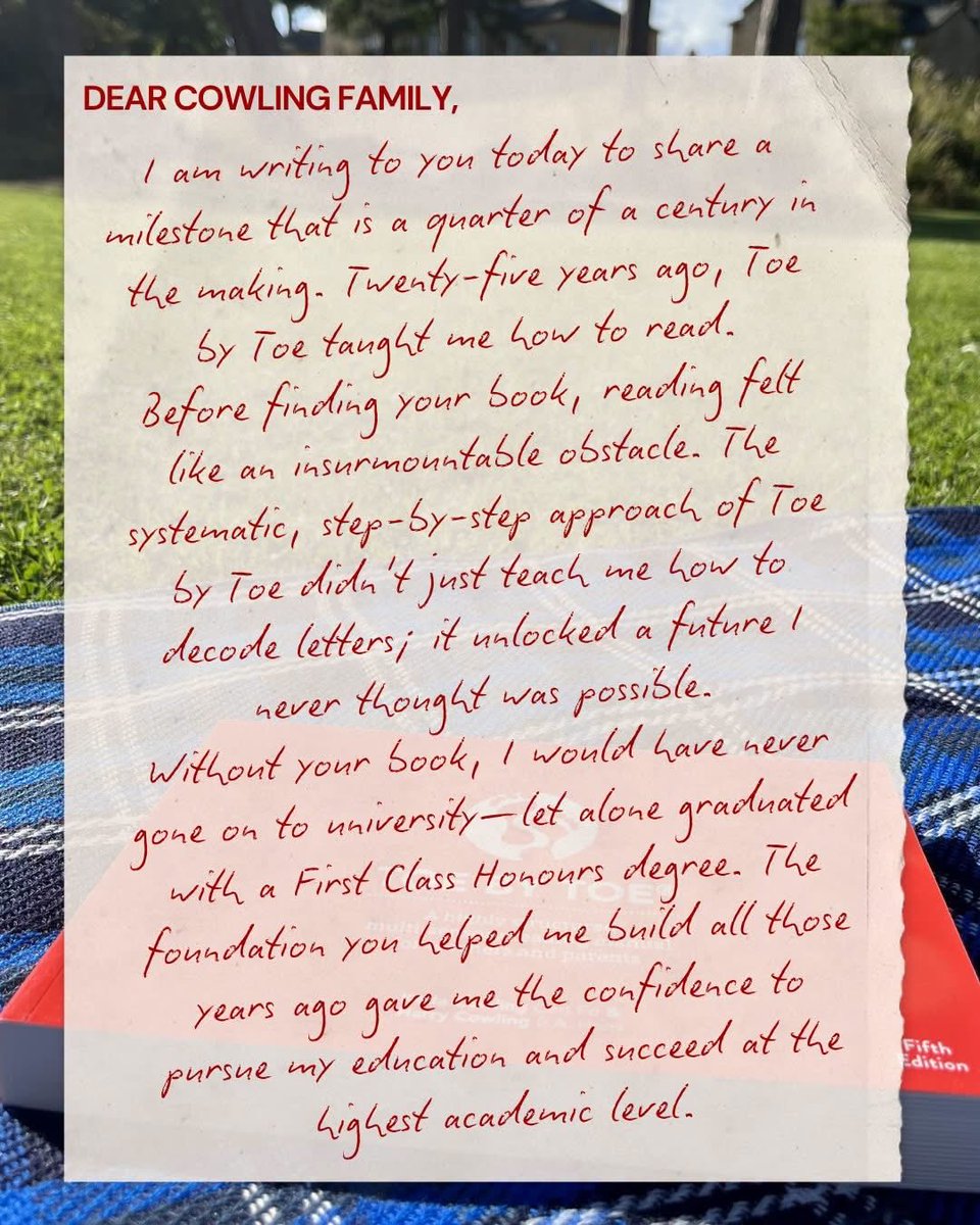 toebytoe's tweet photo. “You changed the entire trajectory of my life” 

A very moving email from Steven - 25 years ago, Steven learned to read using Toe by Toe. Now, his journey has come full circle as he uses the same programme to help his own daughter with her reading.

#dyslexia #TBTchangeslives https://t.co/SEAupPqRaV