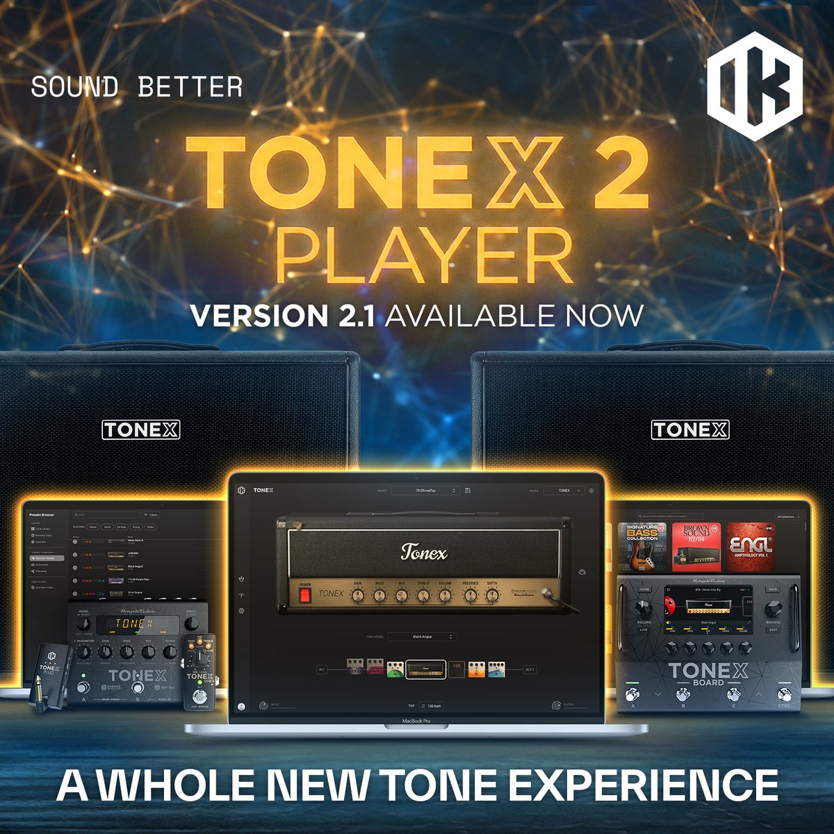ikmultimedia_jp's tweet photo. TONEX 2.1をリリース。TONEX Board同様のエフェクトと柔軟なルーティングが、TONEX 2 Playerソフトウェア、プラグインでも利用可能に。TONEX Boardの機能、使い勝手を向上させるファームウェア・アップデート 1.1も公開。https://t.co/Ui2vFB9xkv https://t.co/Rnyo2r2ZkW