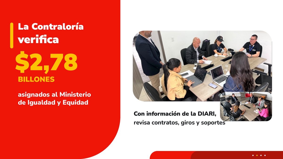 CGR_Colombia's tweet photo. Prevenir riesgos, hacer seguimiento y trabajar por resultados que lleguen a los ciudadanos.

En el primer mes de gestión del Contralor General, Jorge Laverde Vargas, la entidad ha reforzado la vigilancia sobre recursos destinados a servicios esenciales y grandes obras, así como el diálogo con las comunidades.

Acciones para proteger el patrimonio público y hacer que cada peso cumpla su propósito.

Conoce en este carrusel algunas de las principales actuaciones👇🏼