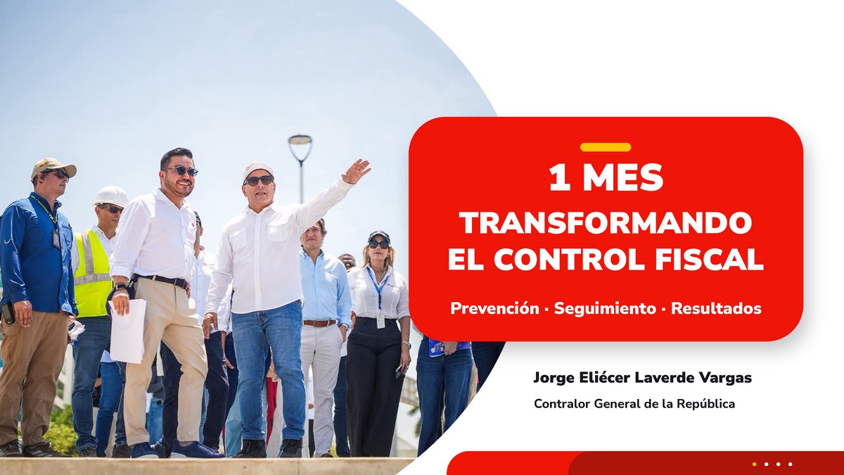 CGR_Colombia's tweet photo. Prevenir riesgos, hacer seguimiento y trabajar por resultados que lleguen a los ciudadanos.

En el primer mes de gestión del Contralor General, Jorge Laverde Vargas, la entidad ha reforzado la vigilancia sobre recursos destinados a servicios esenciales y grandes obras, así como el diálogo con las comunidades.

Acciones para proteger el patrimonio público y hacer que cada peso cumpla su propósito.

Conoce en este carrusel algunas de las principales actuaciones👇🏼