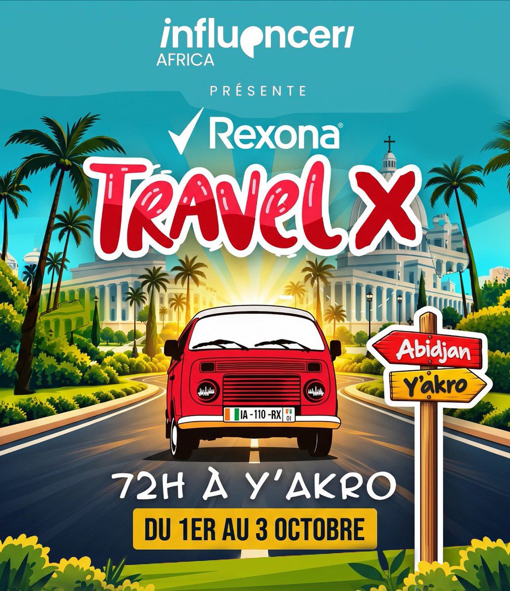 Influenceraf_'s tweet photo. The adventure is on! Rexona Travel X is taking over the road from Abidjan to Y’akro for 72H of adventure, movement & unforgettable moments. 🔥
1st–3rd October. 72H À BABI & Y’AKRO. Allons-y! 🤩
#72HDeProtection #RexonaTravelX
#influenceraf #Rexona https://t.co/INqq4ThfD7