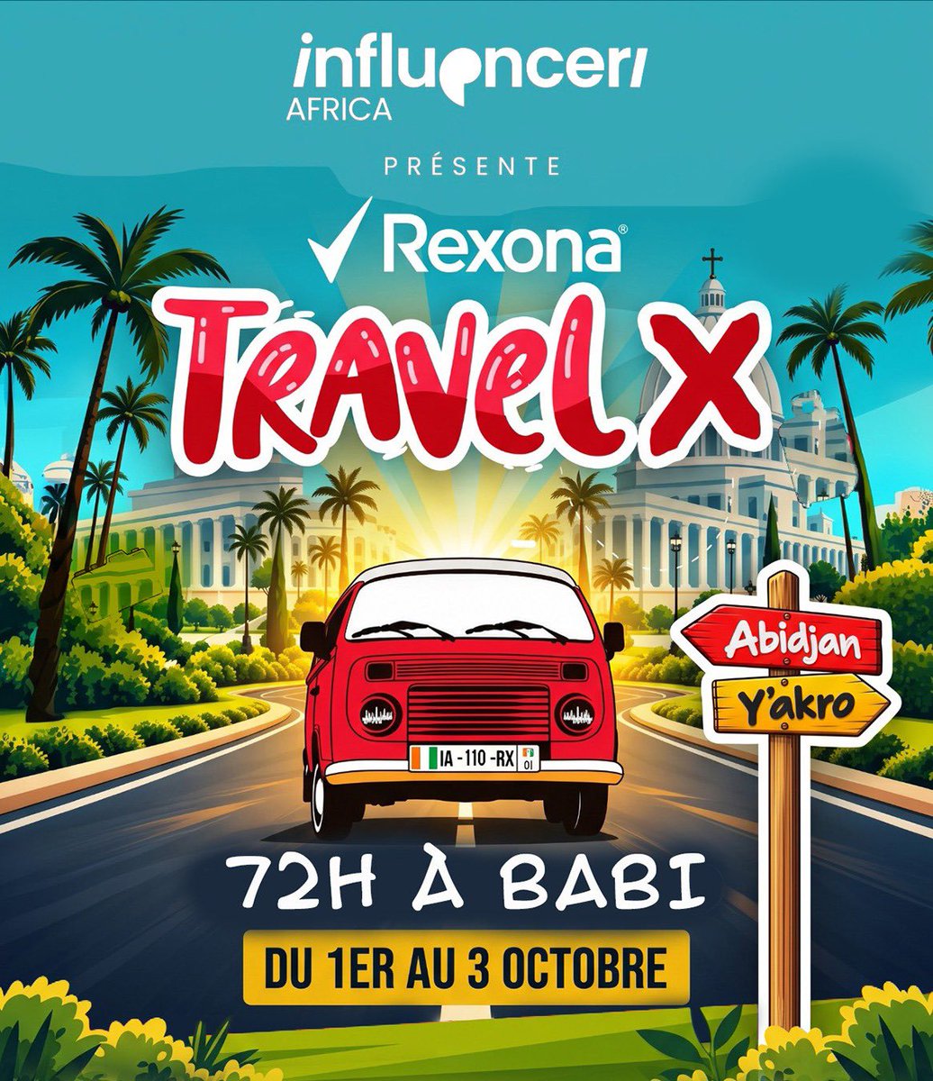 Influenceraf_'s tweet photo. The adventure is on! Rexona Travel X is taking over the road from Abidjan to Y’akro for 72H of adventure, movement & unforgettable moments. 🔥
1st–3rd October. 72H À BABI & Y’AKRO. Allons-y! 🤩
#72HDeProtection #RexonaTravelX
#influenceraf #Rexona https://t.co/INqq4ThfD7