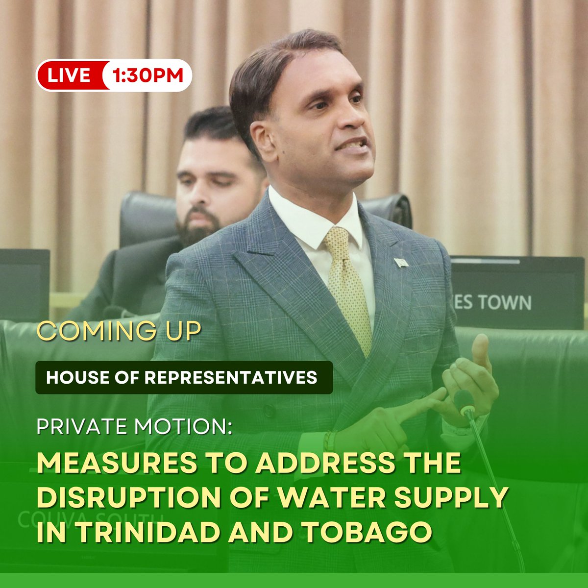 TTParliament's tweet photo. Join us in 30 minutes for the 10th Sitting of the House of Representatives!

https://t.co/ZlGmbLlQhX

#TTParliamentHOR #watersupply #disruption https://t.co/LQohBYneM9