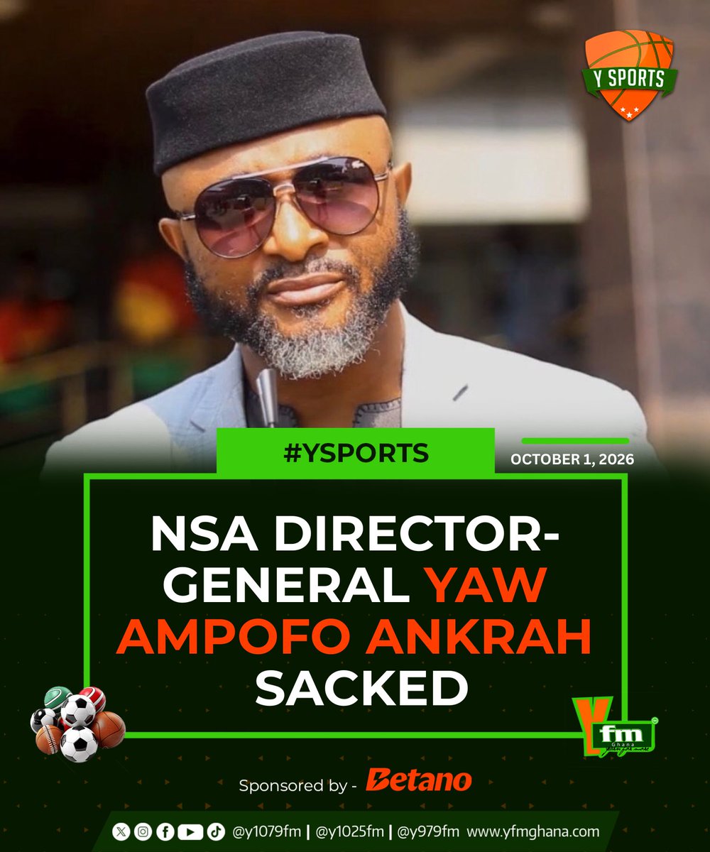 YSportsGh's tweet photo. National Sports Authority (NSA) Director-General Yaw Ampofo Ankrah has been asked to step down from his position, bringing his tenure at the sports governing body to an end.
#YSports https://t.co/YOmu55rQiT