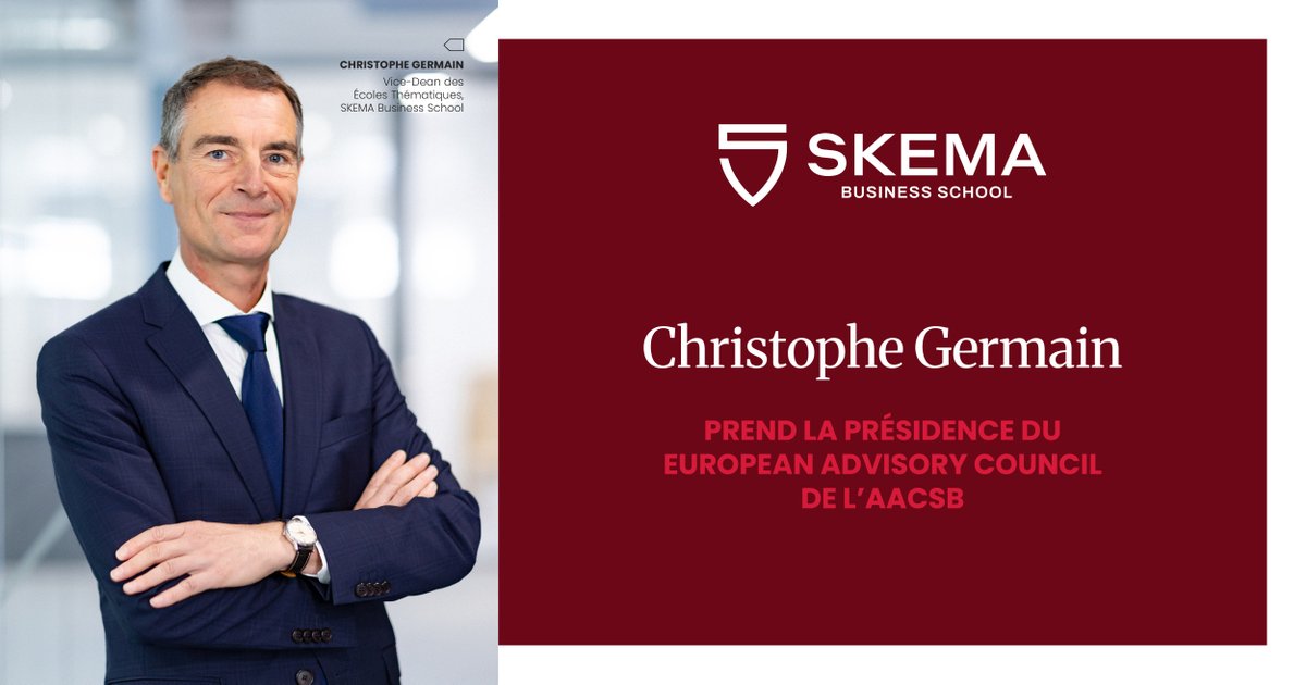 SKEMA_BS's tweet photo. [ACTUALITÉ 🌏️] Christophe Germain, Vice-Dean en charge des Schools à SKEMA, prend la présidence du European Advisory Council de l’AACSB, l’une des principales organisations dédiées à l’excellence de l’enseignement supérieur en management. https://t.co/cKtFNPrhMG #WeAreSKEMA https://t.co/vCbt1stOHH