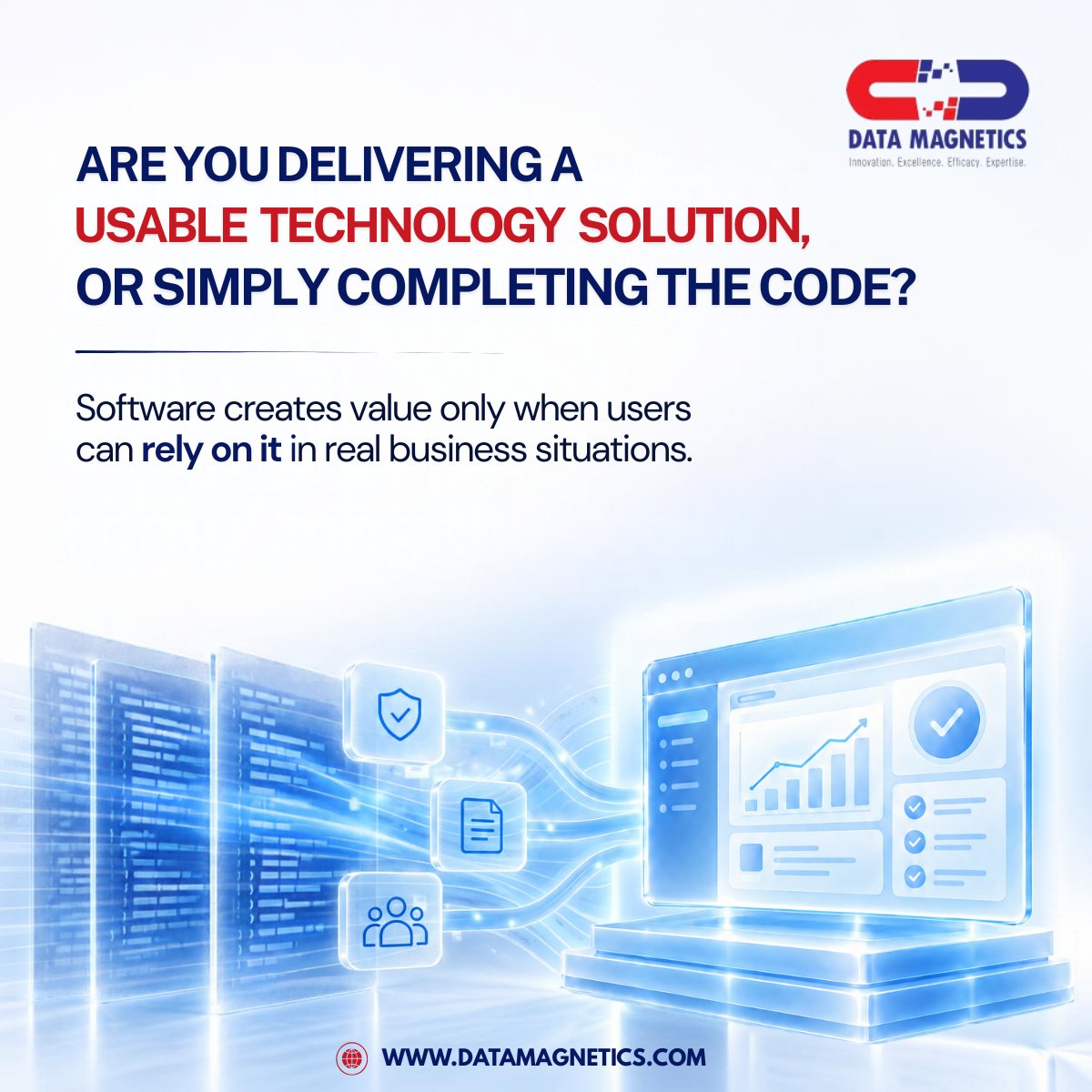 DataMagnetics's tweet photo. At Data Magnetics Technologies, we believe successful software delivery should be measured by more than completed development tasks.

It must be also measured by reliability, documentation, and by how useable it is to people who depend on it. https://t.co/PF6Y1J8TcK