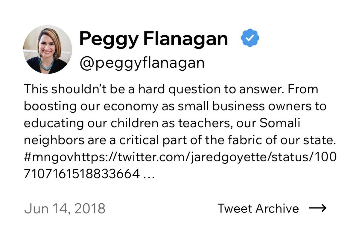 GrageDustin's tweet photo. “our Somali neighbors are a critical part of the fabric of our state.”

Why did you delete this, @peggyflanagan? https://t.co/E2kzYDWbuc