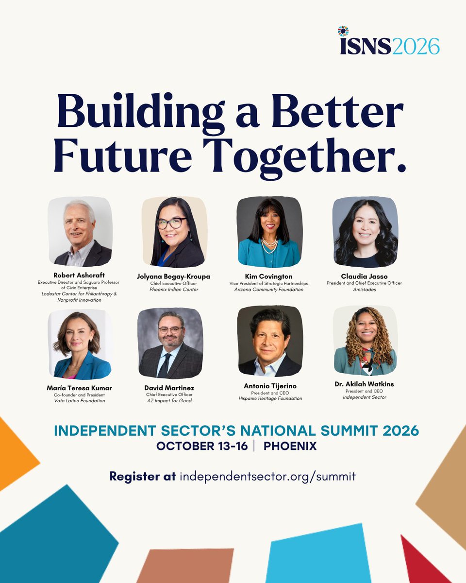 IndSector's tweet photo. In less than two weeks, nonprofit, philanthropic, and corporate giving professionals are coming together for the charitable sector's premier event!

Join us at Independent Sector's National Summit 2026!

📅 October 13-16, 2026
📍 Phoenix, Arizona

Learn new skills, form partnerships, and strengthen your organization for the challenges ahead: https://t.co/NdfNr7wTIB