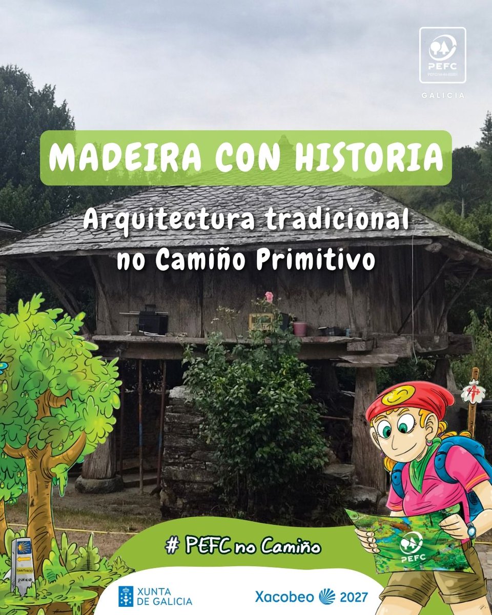 GaliciaPefc's tweet photo. 🌲 A #madeira conta a historia de quen a traballou. Na parada de #AFonsagrada, o #PEFCnoCamiñoPrimitivo convídanos a mirar as construcións con outros ollos. #Hórreos, palleiras, cubertas... #arquitecturatradicional feita con recursos do monte para responder ás necesidades👇 https://t.co/Jv03uanvHI