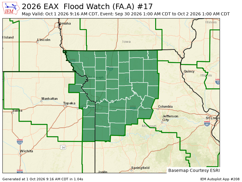 PiperKswx's tweet photo. EAX updates Flood Watch (expands area to include 26 zones, continues 18 zones) till Oct 2, 1:00 AM CDT https://t.co/6K1hk6KcOn https://t.co/oL2Ffd9OaP