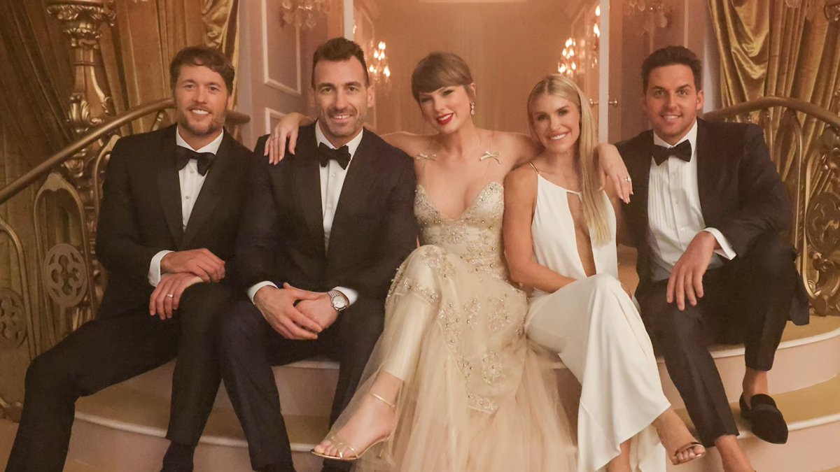 TimesSwift's tweet photo. ❤️ | Taylor Swift with Matthew Stafford, Jarret Stoll, Kelly Stafford and Steven Cundari behind the scenes at the "Patient Zero" music video. https://t.co/p6KtWicDxW