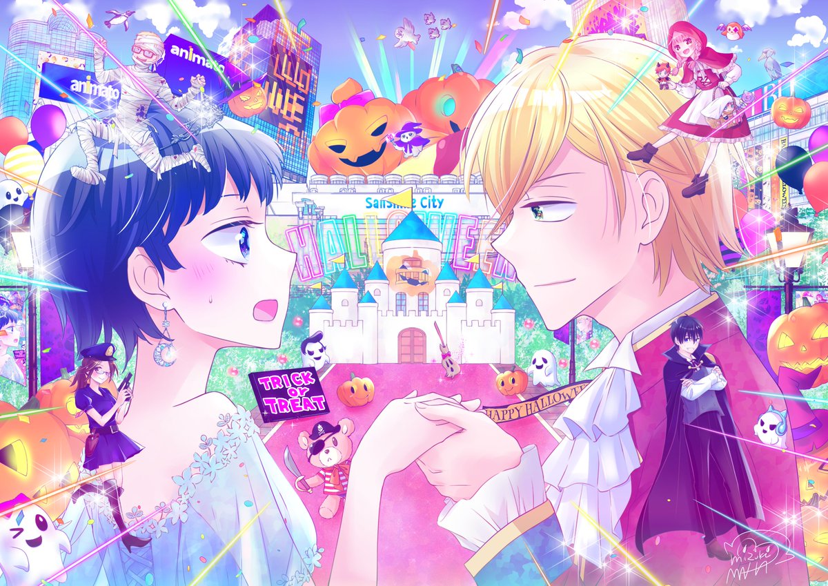 mizukimaha's tweet photo. 寝る前にメガネキャラ…うちにもおるやん！時期的にもちょうどええやつ！と、思い出して布団出てPC起こして掘り出した😎ブクロマの登場人物、大学の漫研で出会ったオタップル可南と北斗です（イラスト全体像は3枚目）
#メガネの日
#ハロウィン https://t.co/4ROfw7vliE