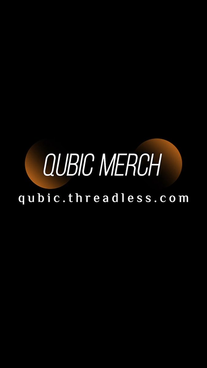 A promotional graphic displays 'QUBIC MERCH' in white text with the URL 'qubic.threadless.com' against a black background featuring two brown spherical shapes.