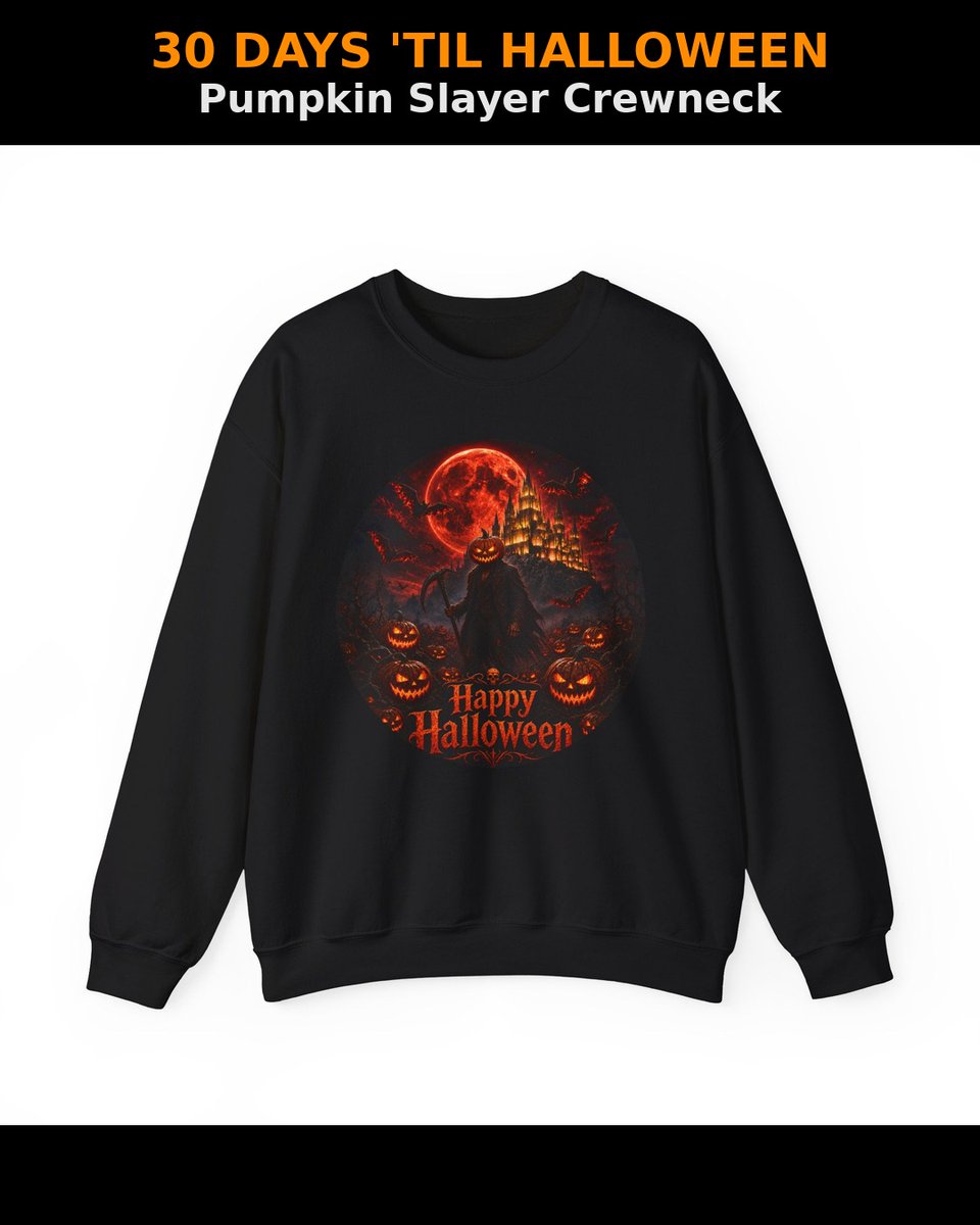 CustomTeees's tweet photo. 30 days 'til Halloween. The crewneck your October deserves: the Pumpkin Slayer Unisex Crewneck Sweatshirt 🎃🦇

🎃 Order by Oct 15 for Halloween arrival. 10% off with WELCOME10.
https://t.co/aPfW1NhIVx https://t.co/NF1JDy3Tl6