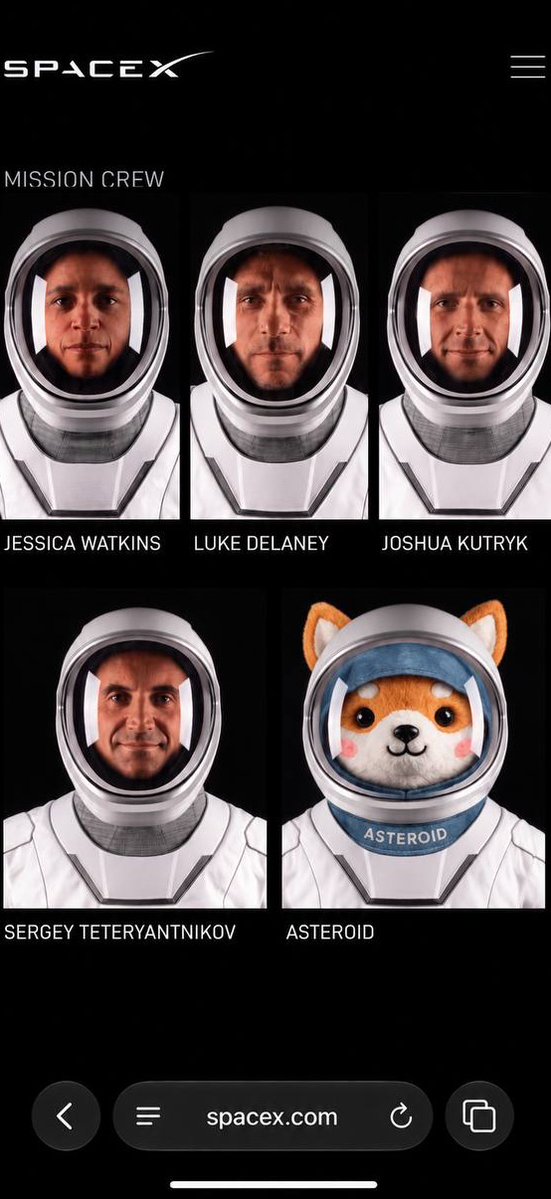 AsteroidCoinOG's tweet photo. @SpaceX Cool crew https://t.co/iEzi8IDMSk