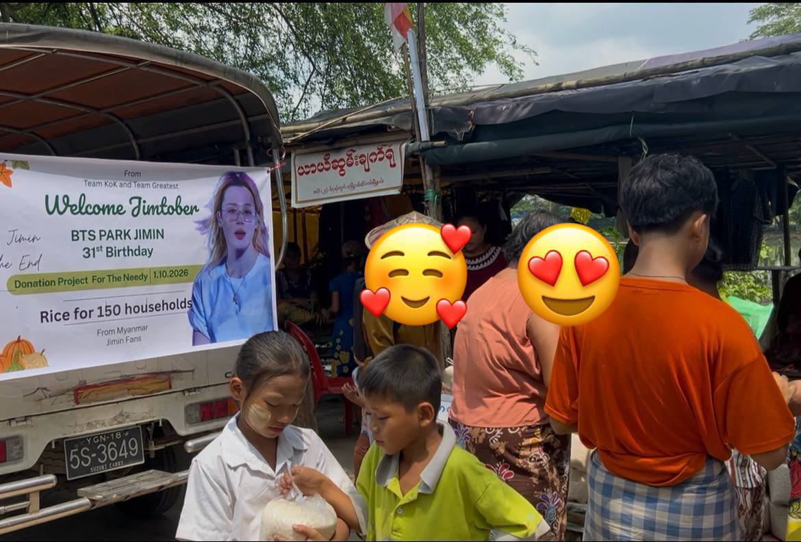 KOKJimin_MM's tweet photo. With Jimin’s warmth in our hearts, we donated rice to 150 households in Dagon Seikkan Township, reaching approximately 400–500 people.

A bag of rice may seem ordinary, but for a family facing hardships, it can mean one more meal, one less worry, and a little comfort. 

#JIMIN https://t.co/Ted0Rk6PGk