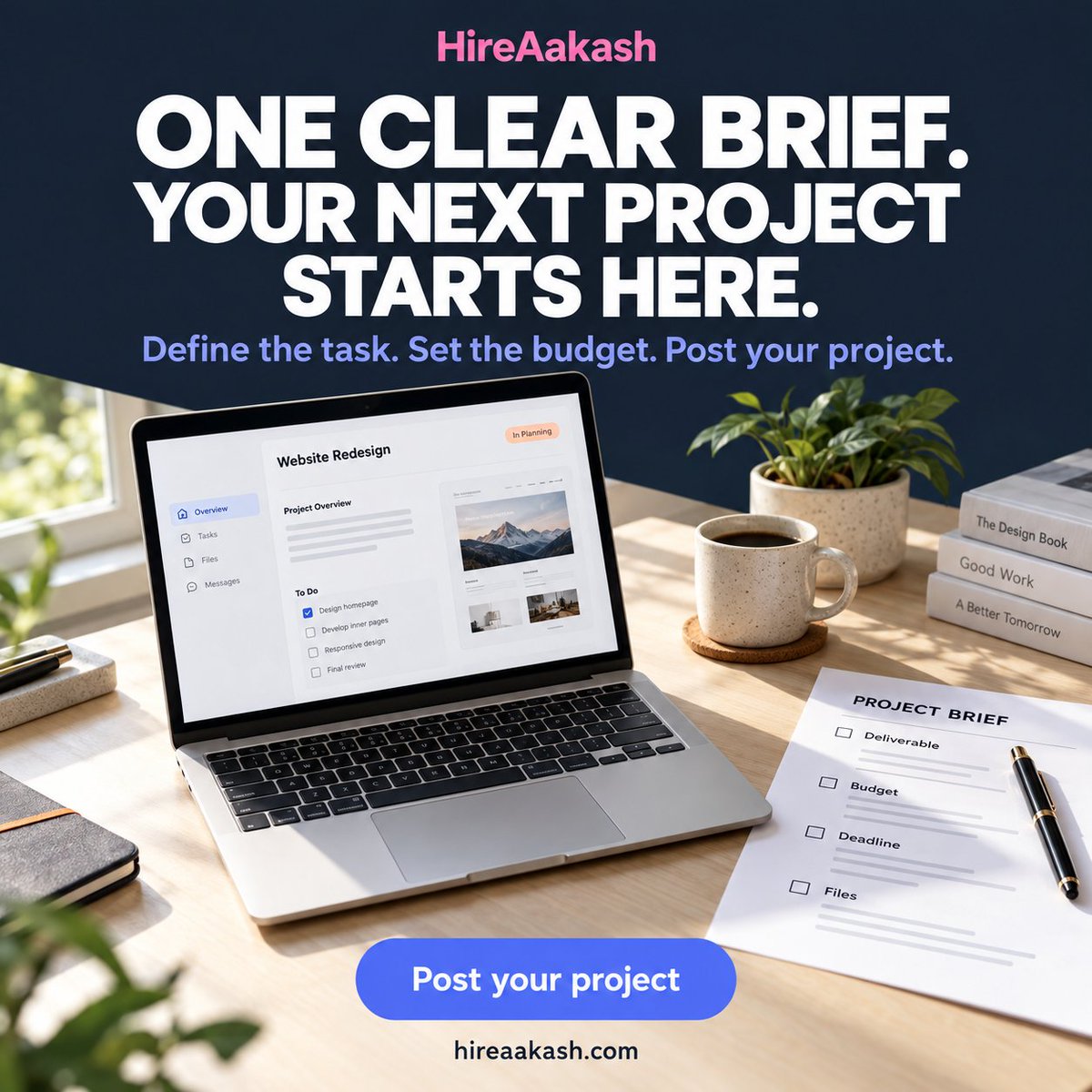 AkSolution93442's tweet photo. Have a landing page to build or a video to edit?

Start with a clear brief: deliverable, budget and deadline.

Create a client account on HireAakash and post your project so freelancers can apply.

https://t.co/IZs9U7gIem https://t.co/mXxa6wmA5G