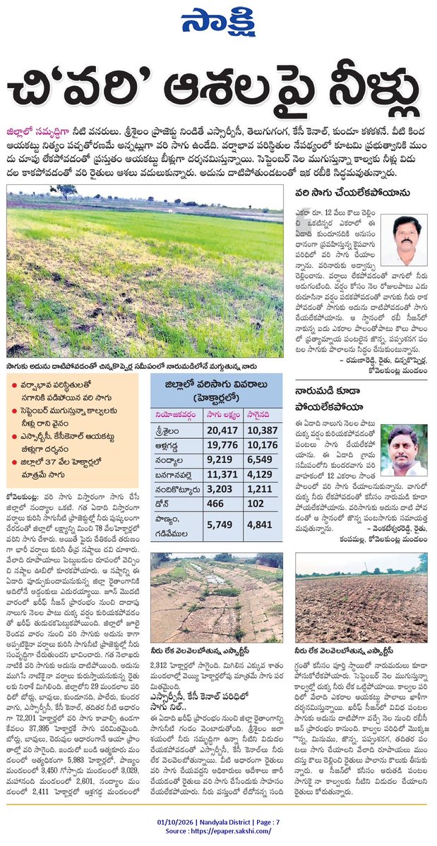 ApNewsUpdates29's tweet photo. 01-10-2026

 సాక్షి

అగ్రికల్చర్

చి‘వరి’ ఆశలపై నీళ్లు

#APAgriculture https://t.co/qSEGu1ZRRO