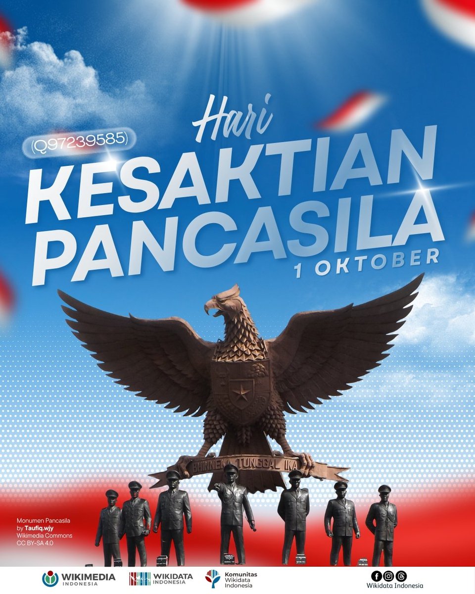 wikidataid's tweet photo. Selamat hari kesaktian Pancasila kawan wiki... 👋🏻
Tugas kita bukan lagi berperang, tapi belajar, berkarya, dan menjaga toleransi
Pancasila Sakti, Indonesia Kuat! Mari jaga pancasila dengan turut menyebarkan pengetahun bersama.
#wikidata #harikesaktianpancasila https://t.co/P7749LSl1H