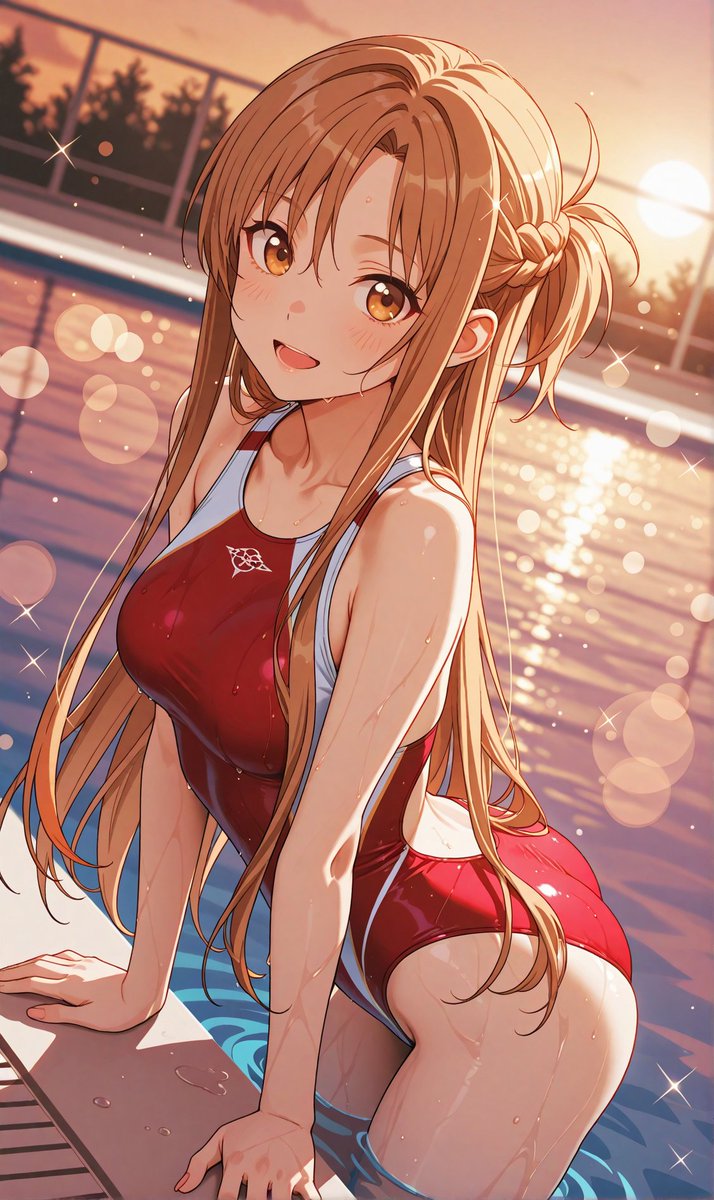 moger865's tweet photo. #毎日水着を貼るいいねが無くなるまでやる見た人もやる
#PixAI
通算411日は昨日9月30日が誕生日の、『ソードアート・オンライン』のアスナの競泳水着ver.です🥰✨
アインクラッド編の血盟騎士団の衣装をイメージして赤と白の水着にしました💞

「キリト君も一緒に入ろ♪」 https://t.co/qrR7EAtiKn