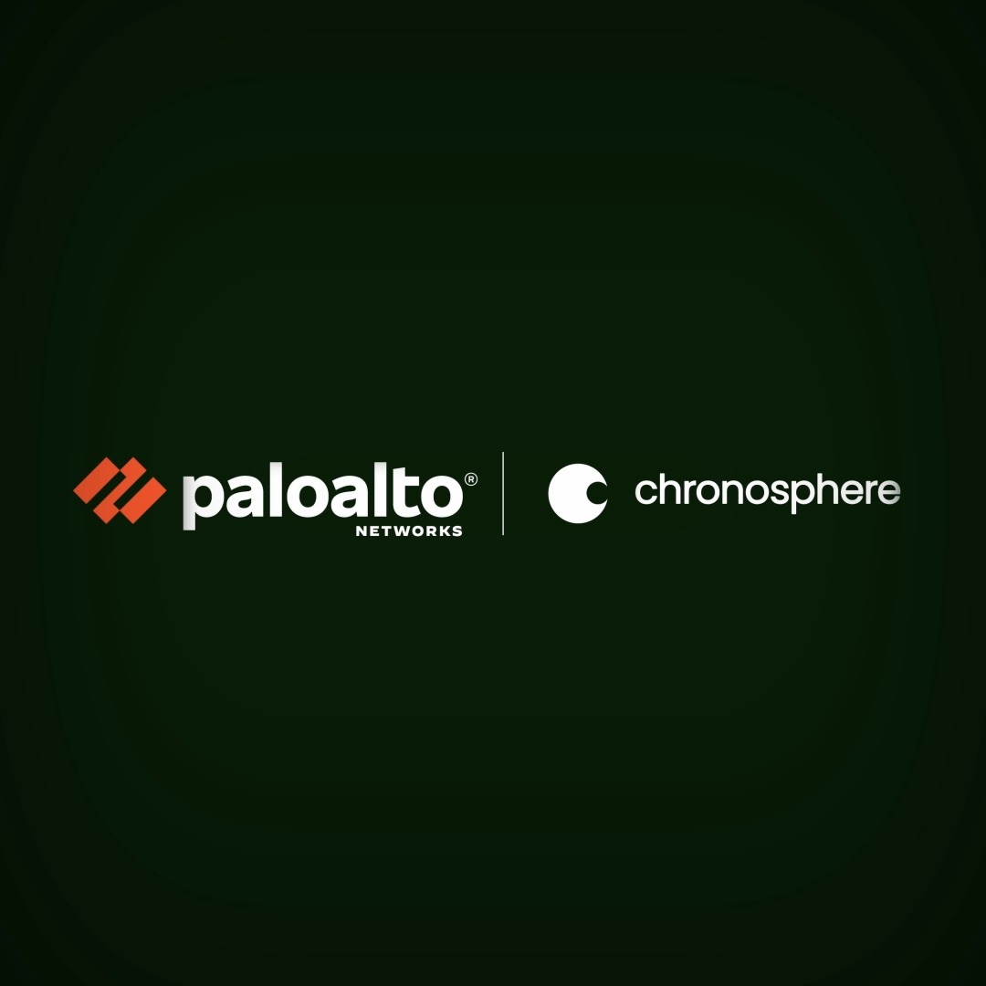 A dark green graphic displaying the logos of Palo Alto Networks and Chronosphere side by side.