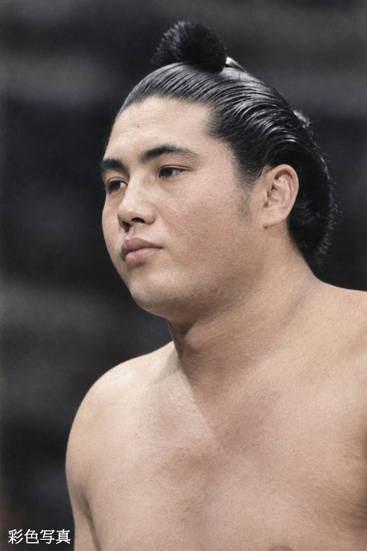 old_nippon's tweet photo. 1961年（昭和36年）10月2日、大鵬幸喜が21歳という若さで横綱に昇進しました。
1960年に新入幕すると、その年の11月場所で初優勝。わずか1年余りで横綱まで駆け上がりました。
幕内優勝32回、そのうち6場所連続優勝を2度達成。さらに45連勝という記録も残しています。昭和の大横綱です。※彩色写真 https://t.co/eS3gpdr85s