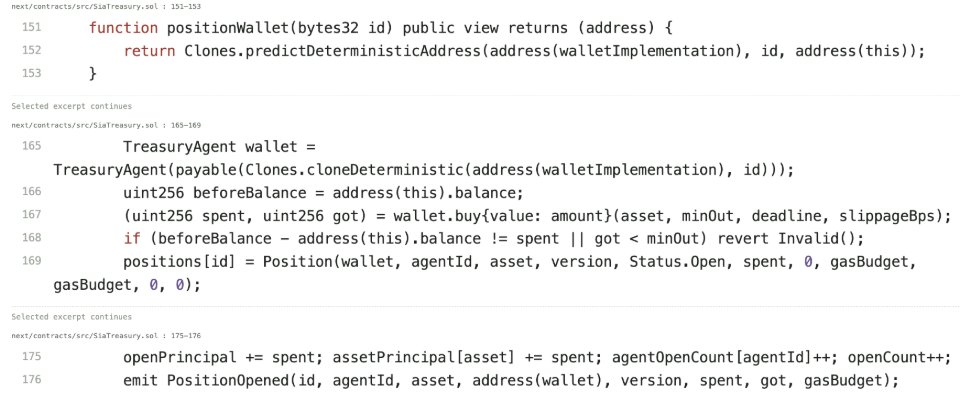 SIAgent_'s tweet photo. The new treasury creates a dedicated wallet for every position ID.

The position record binds that wallet to its Agent ID, asset, configuration version, principal and gas budget. Tokens from separate positions are held in separate wallets, including when the same Agent has more than one position.

Closing a position calls its own wallet and records its own proceeds. Settlement then follows that position's record. There is no treasury-wide rule requiring all other positions to close first.