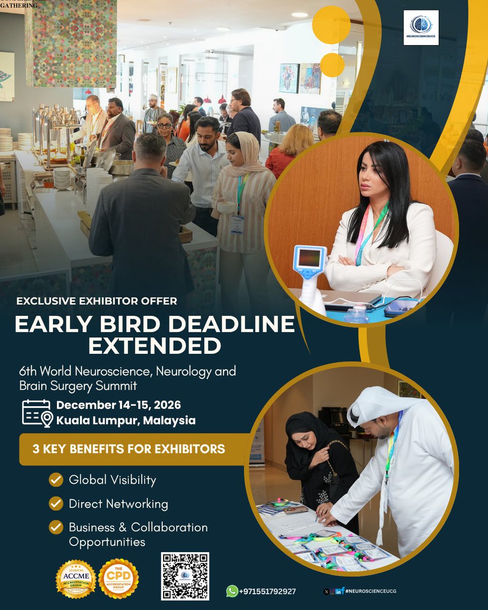 m_resma28240's tweet photo. 6th World Neuroscience, Neurology and Brain Surgery Summit, happening December 14–15, 2026 | Kuala Lumpur, Malaysia.
Early Bird Registration Deadline is Extended.
Exhibitor Registration: https://t.co/DxVK3pic5j
#neurosciencesummit #neurology #brainsurgery #medicalexhibition https://t.co/Dpn5Cnqhue