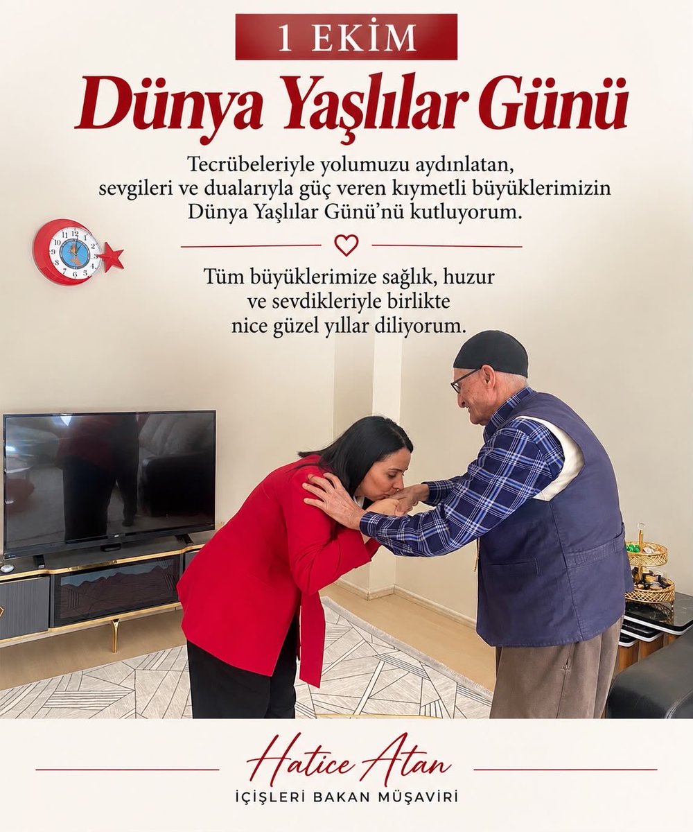 hatice_atan73's tweet photo. 1 Ekim Dünya Yaşlılar Günü

Tecrübeleriyle yolumuzu aydınlatan, sevgileri ve dualarıyla güç veren kıymetli büyüklerimizin Dünya Yaşlılar Günü’nü kutluyorum.

Tüm büyüklerimize sağlık, huzur ve sevdikleriyle birlikte nice güzel yıllar diliyorum. https://t.co/QHJnyh0790