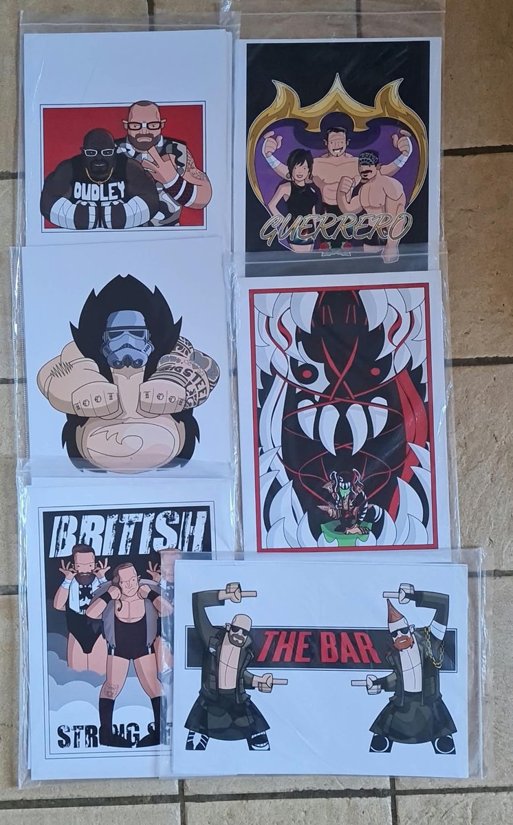 TheGrantPerkins's tweet photo. WRESTLING PRINT SET!
I've got a set of six A3 #wrestling prints available to buy.
Featuring the #DudleyBoyz, #FinnBálor, #TheShockmaster, #TheBar and more wrestling madness.
Six prints. One set.
£30 plus P&P.
If you'd like a set, drop me a DM.
#WWE #WrestlingArt https://t.co/0xVwYadpd6