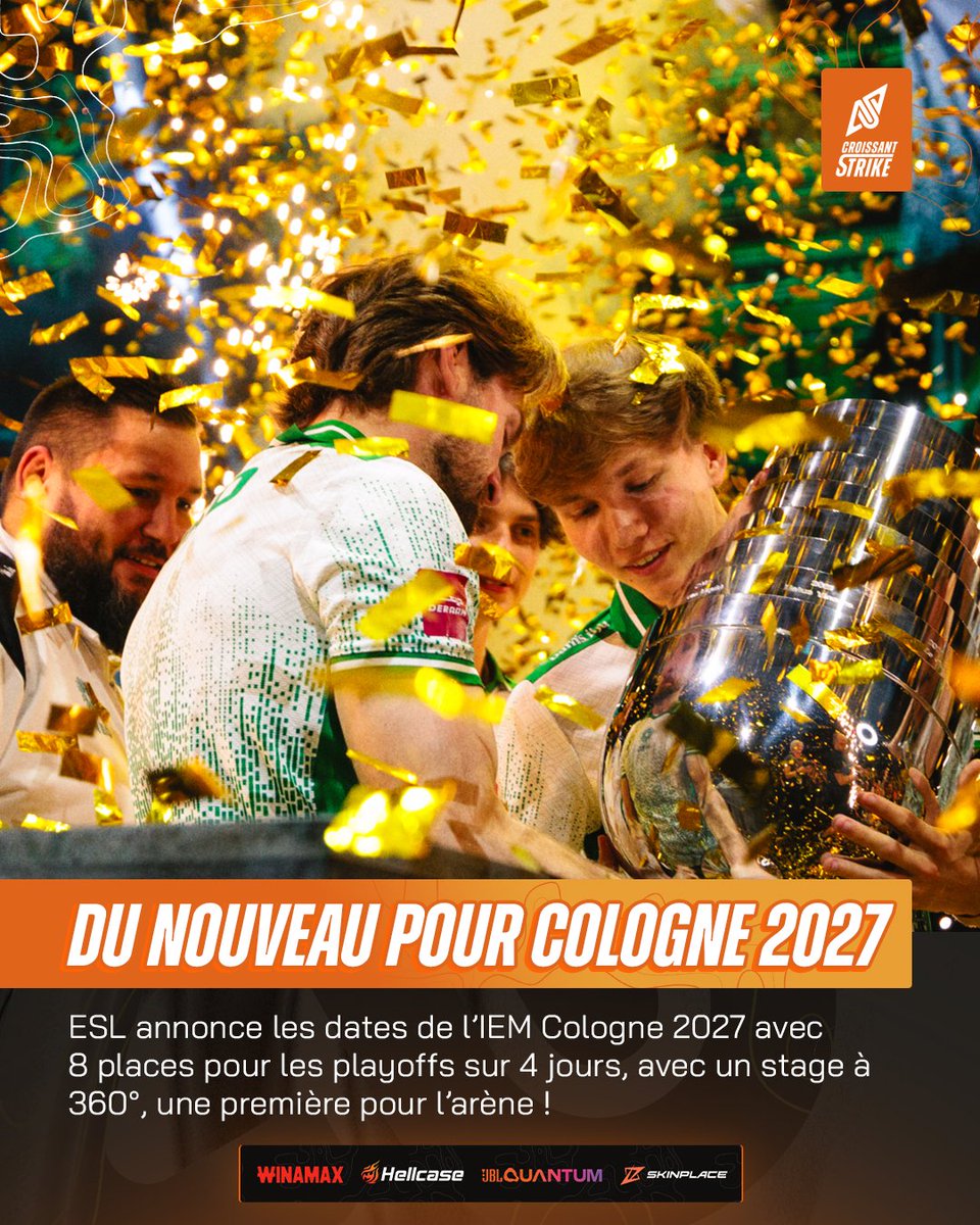 CroissantStrike's tweet photo. 🚨 🇩🇪 COLOGNE VA STEP UP ! 😍📈

⚔️ 8 équipes en Playoffs
🗓️ Des Playoffs sur 4 jours
🏟️ Une arène à 360°, une première dans l’histoire de la LANXESS Arena sur Counter-Strike.

Vous êtes contents de voir le format des Playoffs des Majors se répéter plus régulièrement ? 👀 https://t.co/wl13IMv32B