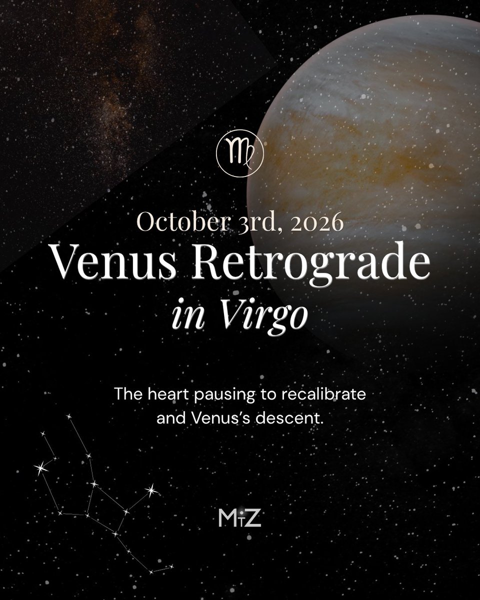 mtzastrology's tweet photo. Venus stations retrograde in Virgo on October 3rd.

She won't just slow down. She'll disappear from the sky entirely, then return in mid November before dawn as the morning star.

The Sumerians saw this as Inanna's descent: seven gates, seven jewels surrendered, until she stood bare before Ereshkigal in the underworld.

Ereshkigal holds what we left behind to stay acceptable. The grief we skipped. The needs we called too much.

Virgo makes it practical. Look at your relationships, your money, your daily habits, and ask: what am I wearing just to be loved?