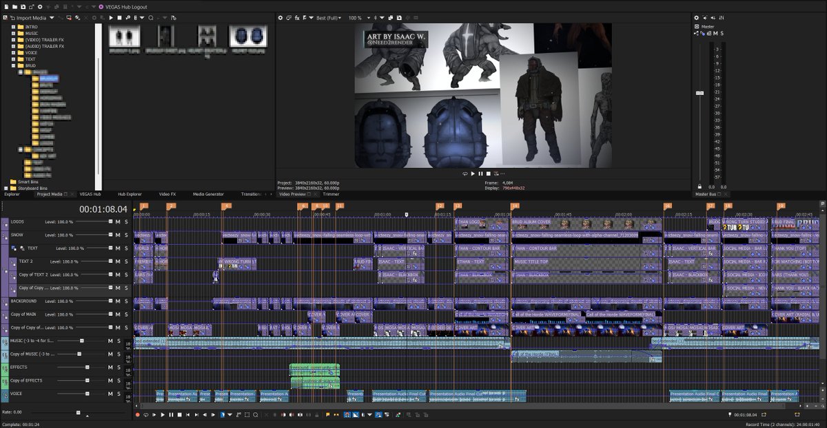 Kruge_Gaming's tweet photo. I always like to share these with everyone. This is the entire workflow for @WrongTurnGames' BRUD reveal / announcement video. Though it doesn't seem as complex as my fan-trailers, it still required as much organization, thought and work. Super fun project to work on!

https://t.co/mkwfLPRC1F