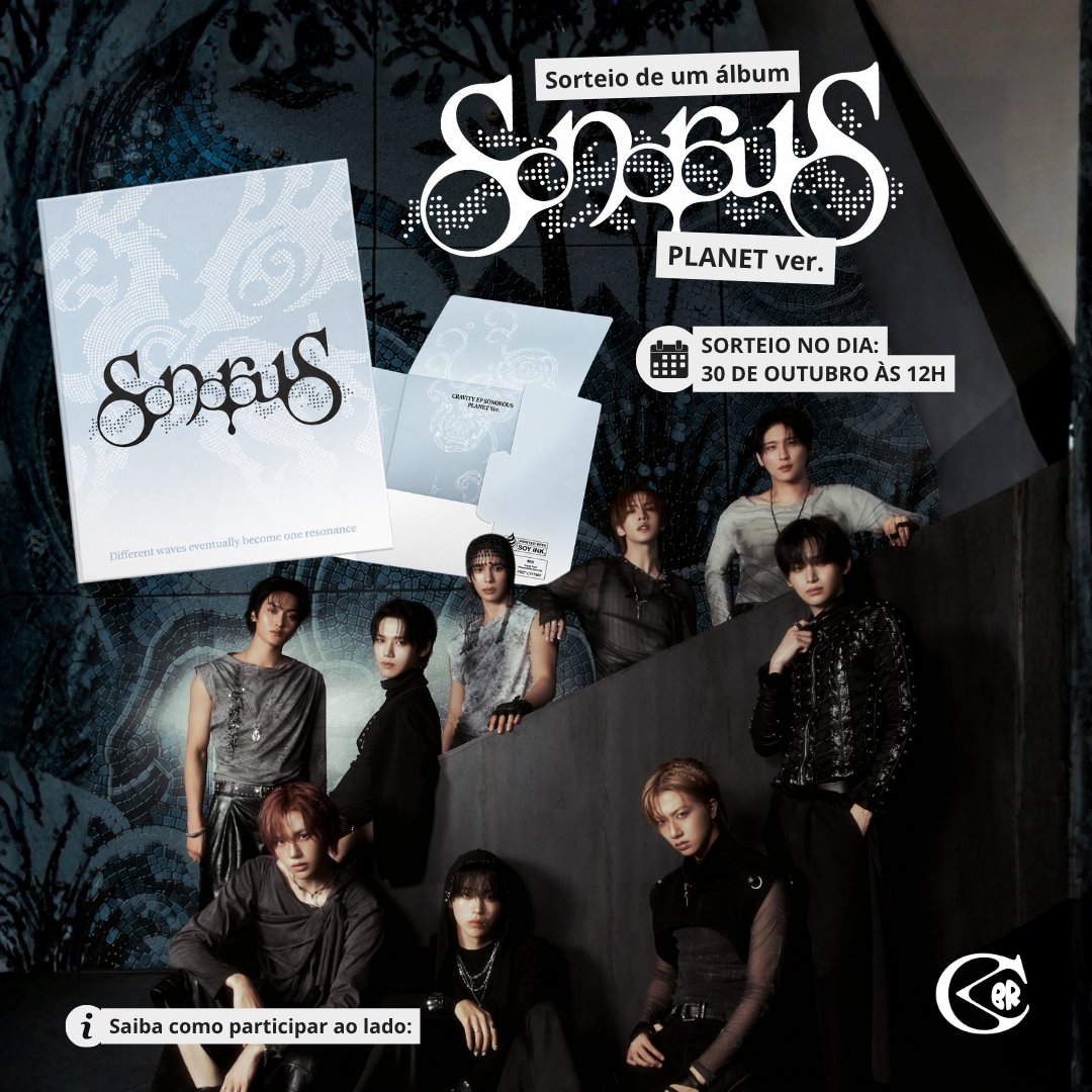 CRAVITY_Brasil's tweet photo. 🪽 • SORTEIO ‘SONOROUS’ — Planet Ver.

Para dar aquela força nos streams de ‘LOUDER’, a CRAVITY Brasil está promovendo um sorteio! Confira as regras na segunda imagem e saiba como participar. 💙

📆 Sorteio no dia 30/10, às 12h (BRT).
📱 Participe quantas vezes quiser!
🇧🇷 Válido apenas para moradores do Brasil.

Boa sorte, LUVITY! 🍀

#LOUDER #sonouros #CRAVITY #크래비티 @CRAVITY_twt @CRAVITYstarship