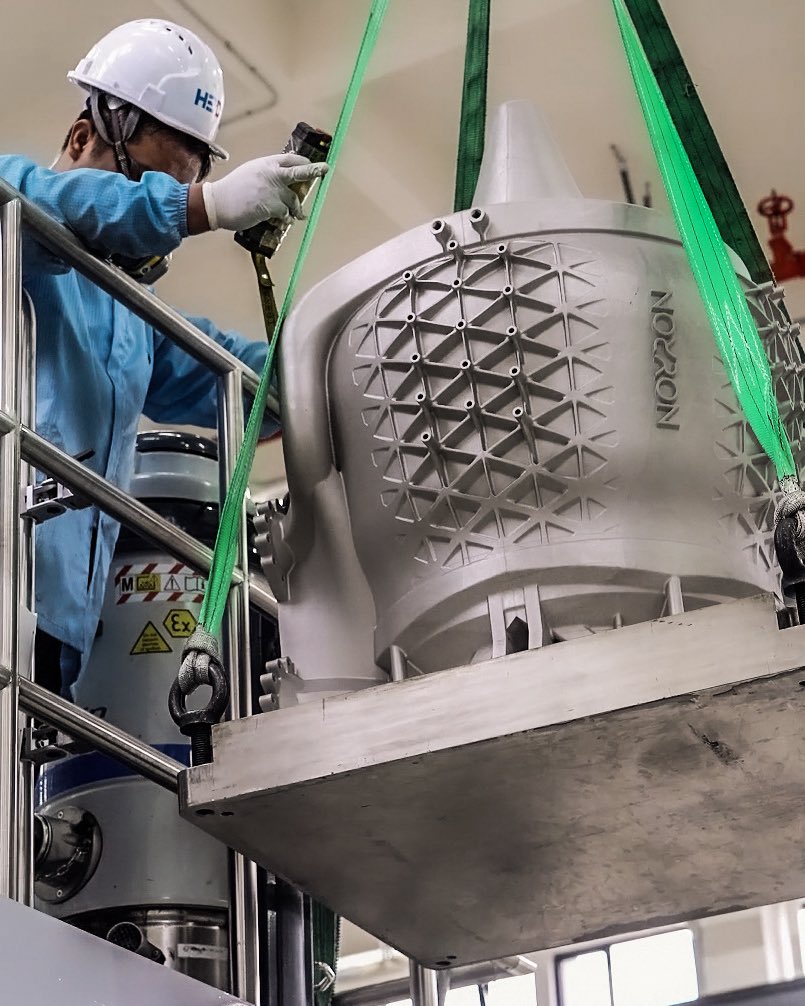 leap_71's tweet photo. It is always a proud moment when a Noyron-engineered design becomes reality.

Standing 1 m (3.3 ft) tall, our massive 200 kN (45,000 lbf) methalox aerospike was manufactured by HBD as a single monolithic part in Inconel 718, a high-strength, high-temperature nickel-based superalloy.

This first manufacturing iteration allowed us to validate the production process and demonstrate that such a complex object could actually be built monolithically. The version intended for hot-fire testing will use an evolved design combining additive manufacturing with other production methods.

Encoding the manufacturing chain end to end is one of the key challenges of building a Large Computational Engineering Model.

Screenshots and renders are great. Reality feels different.