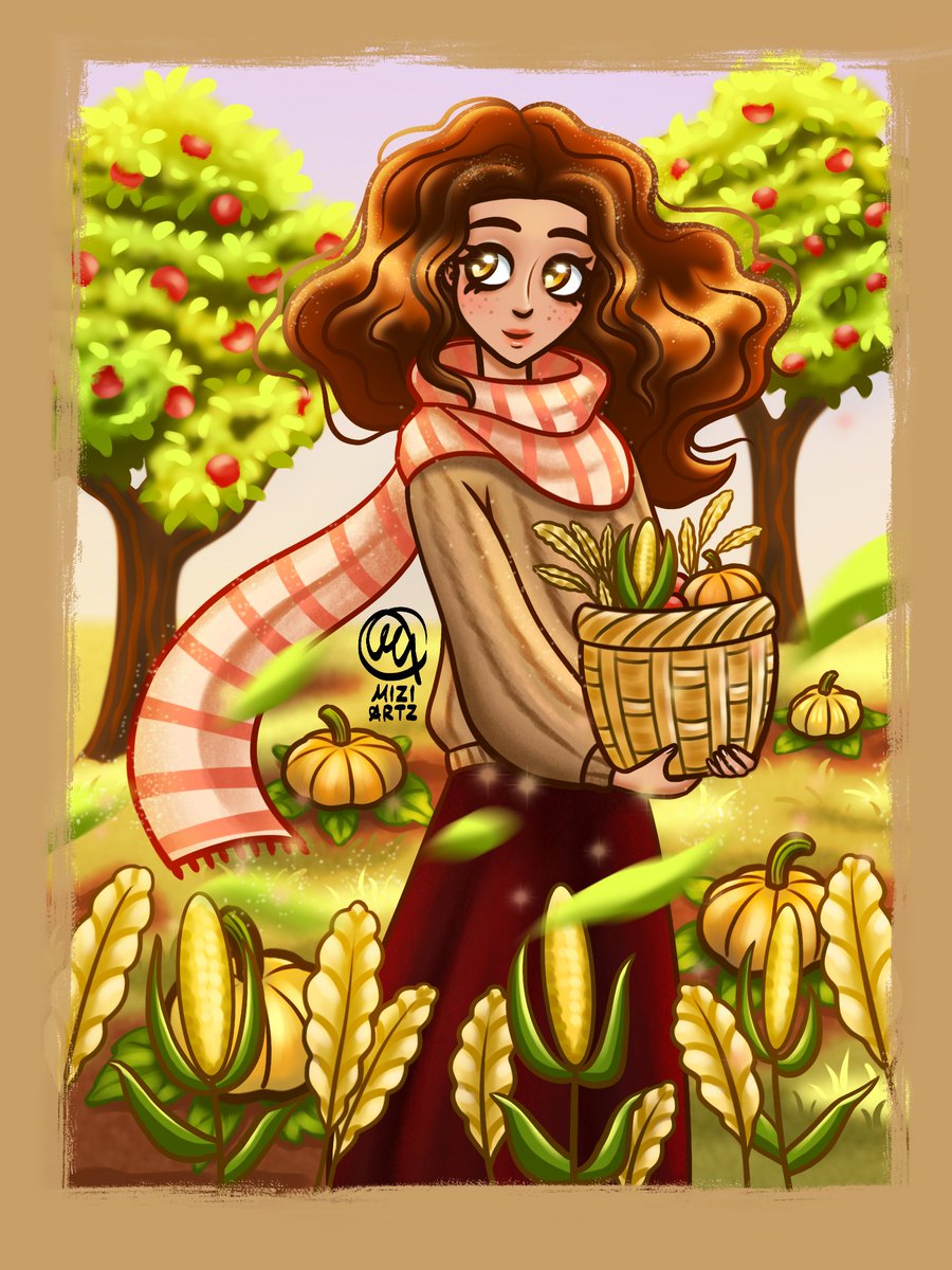mizi_artz's tweet photo. First proper rendered drawing of my oc Safah! She perfectly fits the autumn season🍂 Drew this for #vgen monthly challenge: Harvest!🌾

#ocart #originalcharacter #autumn #illustration #digitalart https://t.co/GEPHr2B5SM