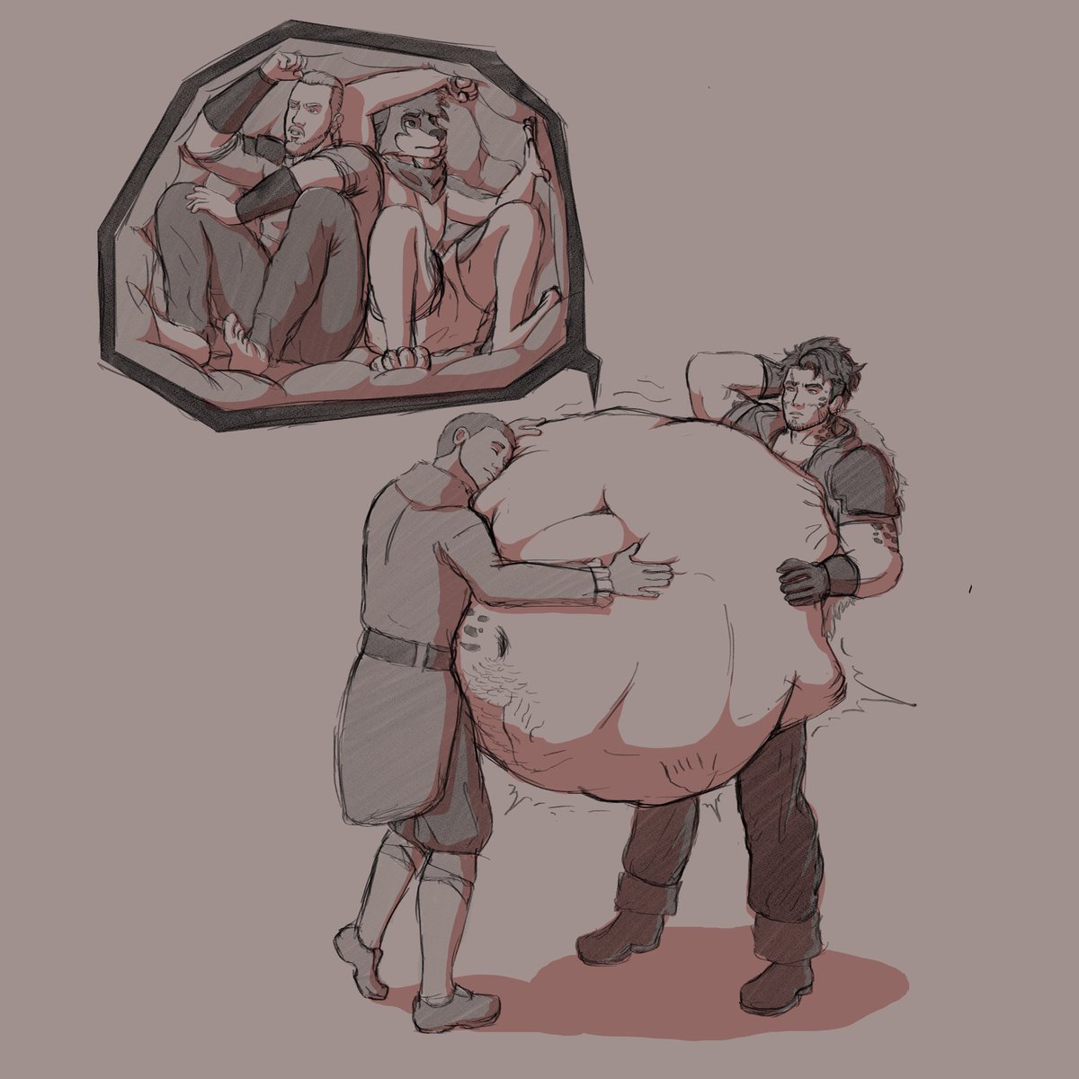 HelloWolf_2's tweet photo. CW: #malevore 
Yo guys! Today’s the start of voretober and its word is “Storage”, as you can see Garrett (@elusivelibbin ‘s OC) was commissioned to capture some bandits (@/tallion97, @/azy7287 on disc) and Izzy (@/izey_na) is checking if he did a good job.. just to make sure OFC! https://t.co/nd0BTaLdLk