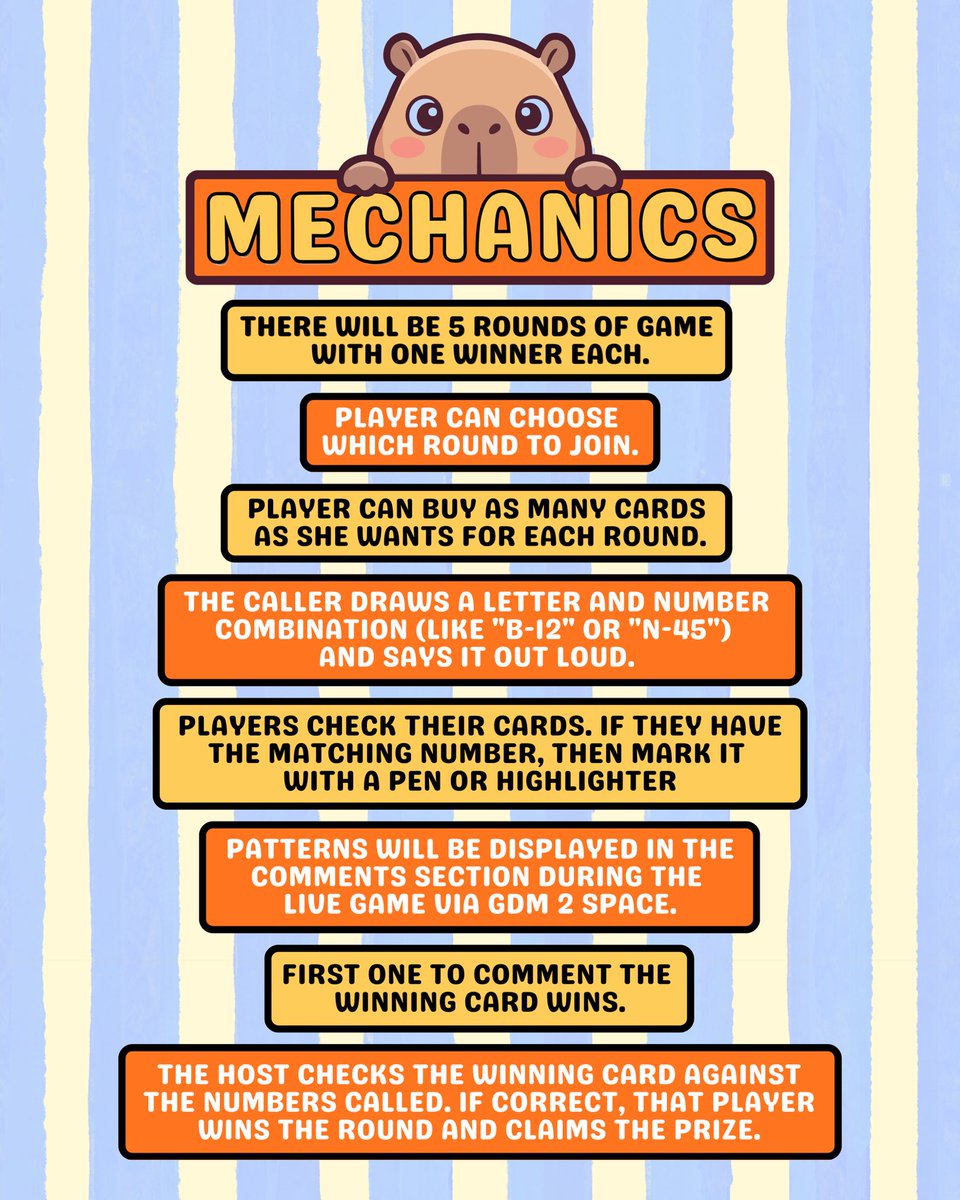 AzRalphGDM2's tweet photo. Capybaby is inviting you to join GDM Two’s BINGO GAME 💛 https://t.co/8eU6oZpQYJ